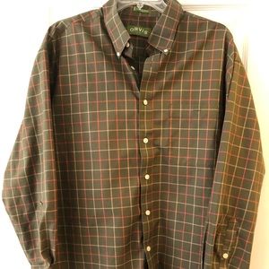 Orvis Men’s button down shirt XXL olive plaid